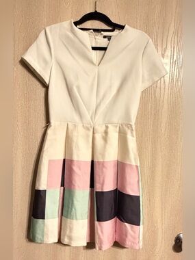 Raoul Cream, Pink, Mint & Black Colorblock Fit-and-Flare Dress